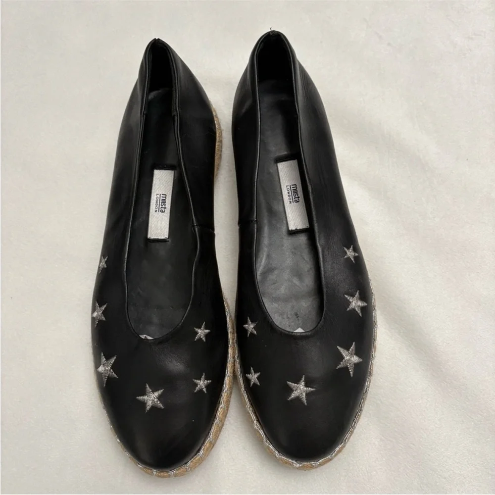 Miista Black Ballet Star-Embroidered Espadrille Flats - Women Size 40